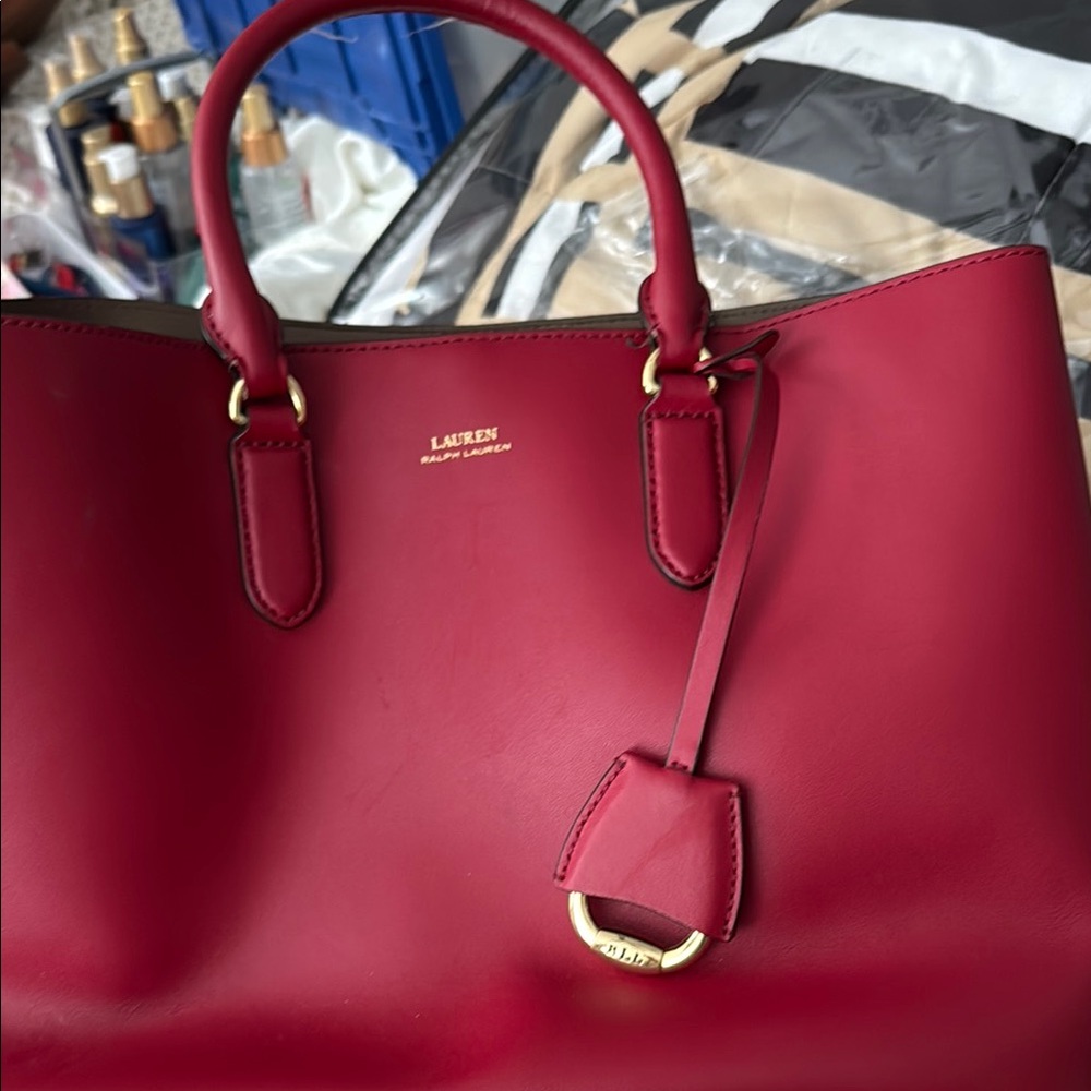 Lauren Ralph Lauren Red Leather Tote Bag